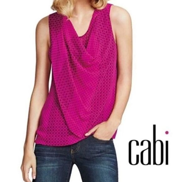 CAbi Women Pink Raspberry Floral Sleeveless Top Drape Neck Blouse Size M - Picture 1 of 8